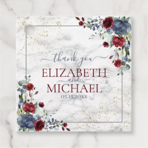 Light Dusty Blue Burgundy Floral Wedding Geschenkanhänger