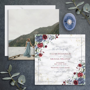 Light Dusty Blue Burgundy Foto Square Einladung