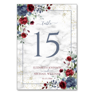 Light Dusty Blue Burgundy Foto Wedding Tischnummer