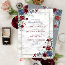 Light Dusty Blue Burgundy Gold Floral Wedding Einladung