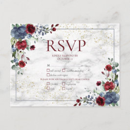 Light Dusty Blue Burgundy Gold Wedding RSVP Einladungspostkarte