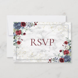 Light Dusty Blue Burgundy Gold Wedding RSVP Karte