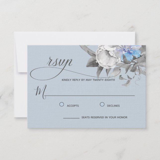 Light Dusty Blue Floral Calligraphy Watercolor RSVP Karte (Vorderseite)