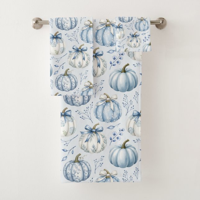 Light Dusty Blue Pumpkin Pattern - Badetuch Set (Insitu)