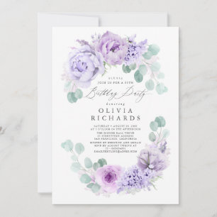 Light Dusty Purple Flowers Geburtstagsparty Einladung