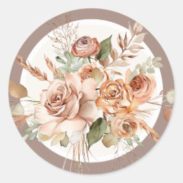 Light Earth Tone Floral Rustikales Boho Wasserfarb Runder Aufkleber