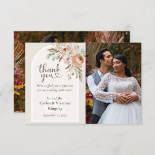 Light Earth Tone Rustic Boho Floral Wedding Foto Dankeskarte
