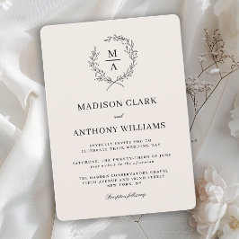 Light Ecru Simple Elegant Monogram Wedding Einladung