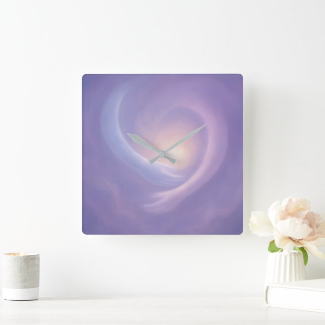 Light Embrace Serene Abstract in Lavender Light Quadratische Wanduhr (Zuhause)