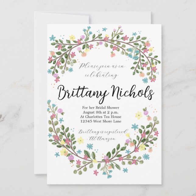 Light Floral Bridal Dusche Einladung (Vorderseite)