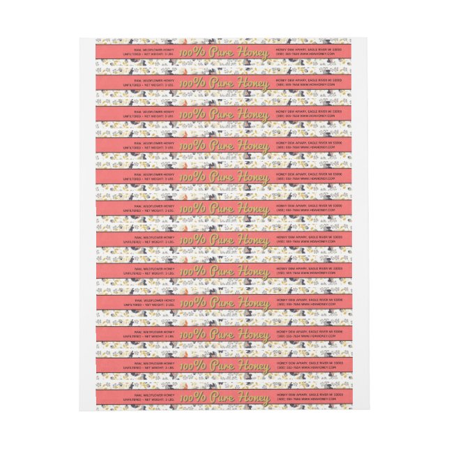 Light Floral Wrap rund um Honey Jar Label (Bogen)