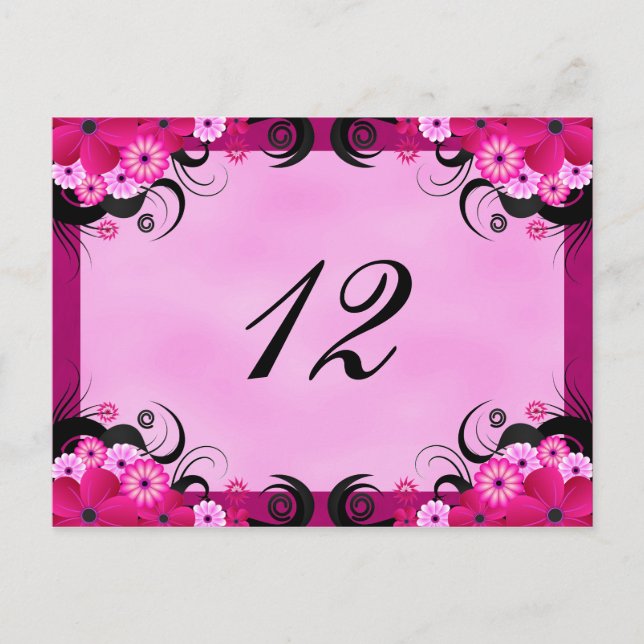 Light Fuchsia Floral Empfang Tischnummer Cards (Vorderseite)