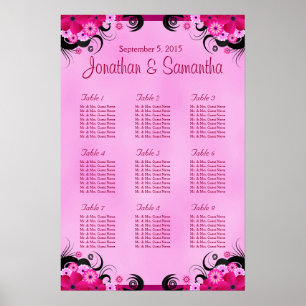 Light Fuchsia Floral Wedding 9 Table Seating Chart Poster