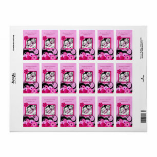 Light Fuchsia Floral Wedding Foto Gefallen Labels Adressaufkleber
