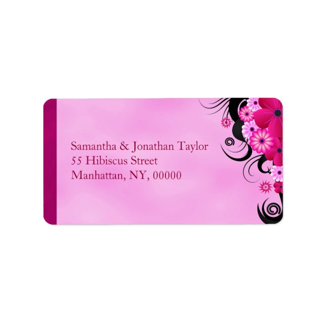 Light Fuchsia Magenta Floral Wedding Address Label Adressaufkleber (Vorne)