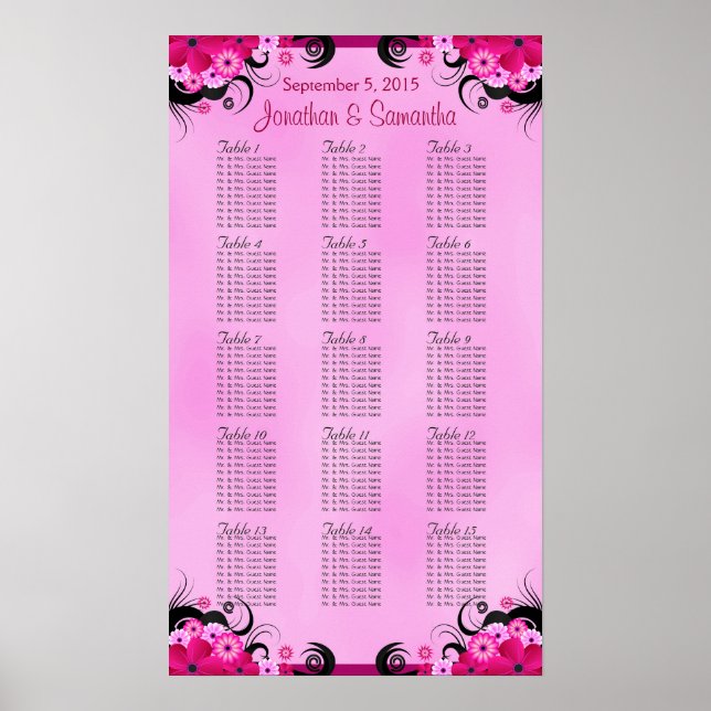 Light Fuschia 15 Wedding Table Seating Charts Poster (Vorne)