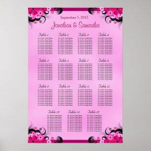 Light Fuschia Wedding 15 Table Seating Charts Poster