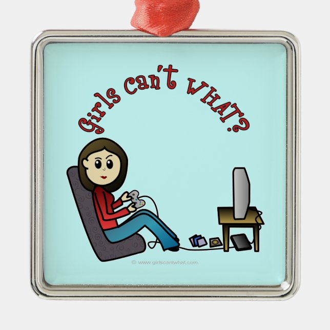 Light Gamer Girl Silbernes Ornament (Vorne)