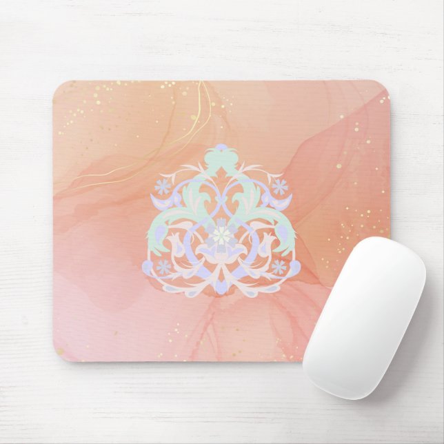 Light Garden Harmony – Blaue und Pfirsichblüten Mousepad (Mit Mouse)