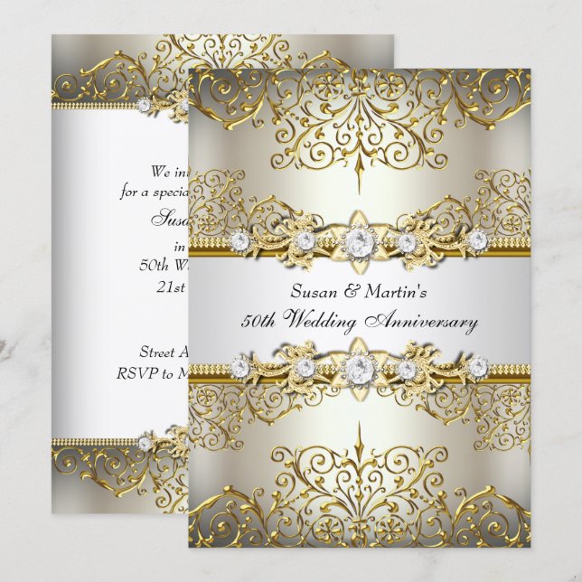 Light Gold Floral Swirl 50. Hochzeitstag Einladung (Vorne/Hinten)