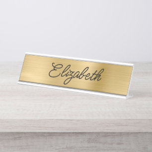 Light Gold Foil Stilvolle Monoline Script Schreibtischnamensplakette