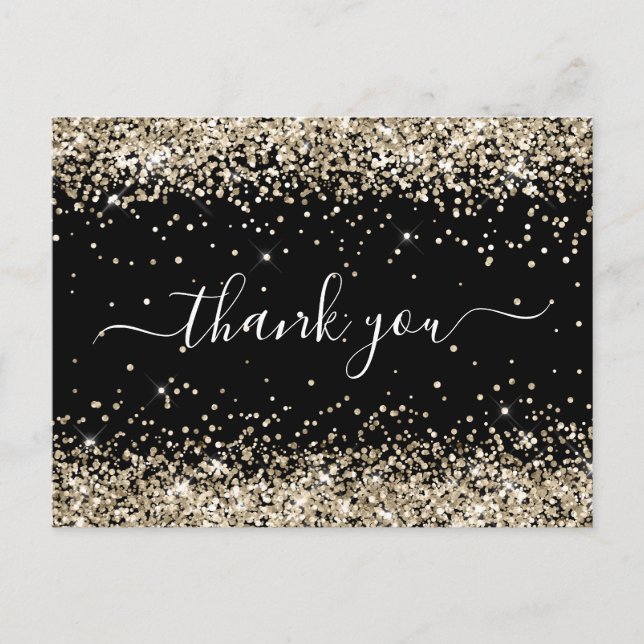 Light Gold Glitzer Black 40. Geburtstag Vielen Dan Postkarte (Vorderseite)