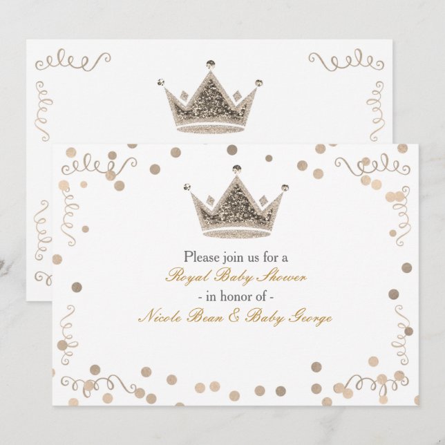 Light Gold Royal Crown & Confetti Party Einladung (Vorne/Hinten)