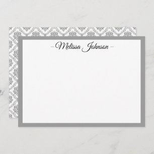 Light Gray Damask Personalisiert Mitteilungskarte