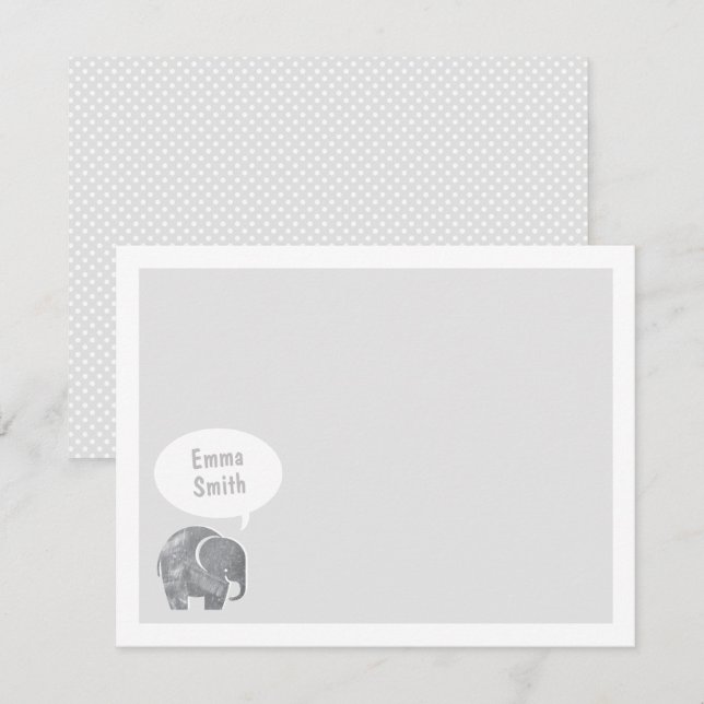 Light Gray Elephant Kids Personal Stationery Einladung (Vorne/Hinten)