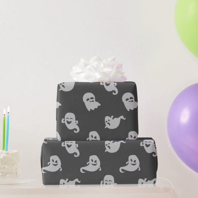 Light Gray Ghosts Dark Gray Halloween Geschenkpapier (Partygeschenke)