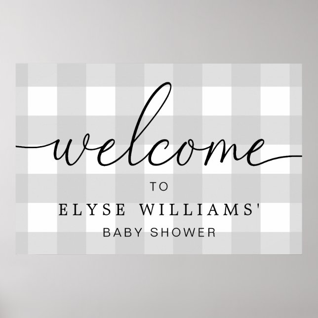 Light Gray Gingham Welcome Sign Poster (Vorne)