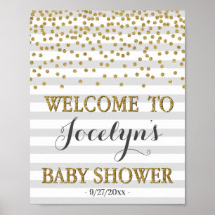 Light Gray Gold Gender Neutral Baby Dusche Willkom Poster