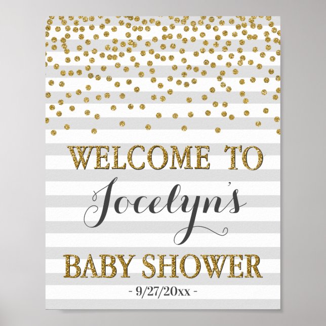 Light Gray Gold Gender Neutral Baby Dusche Willkom Poster (Vorne)