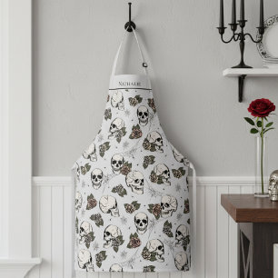 Light Gray Gothic Skulls and Rose Individuelle Nam Schürze