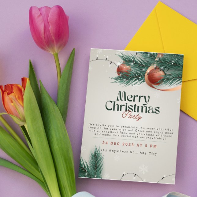 Light Gray & Green Weihnachts-Party Einladung (Von Creator hochgeladen)