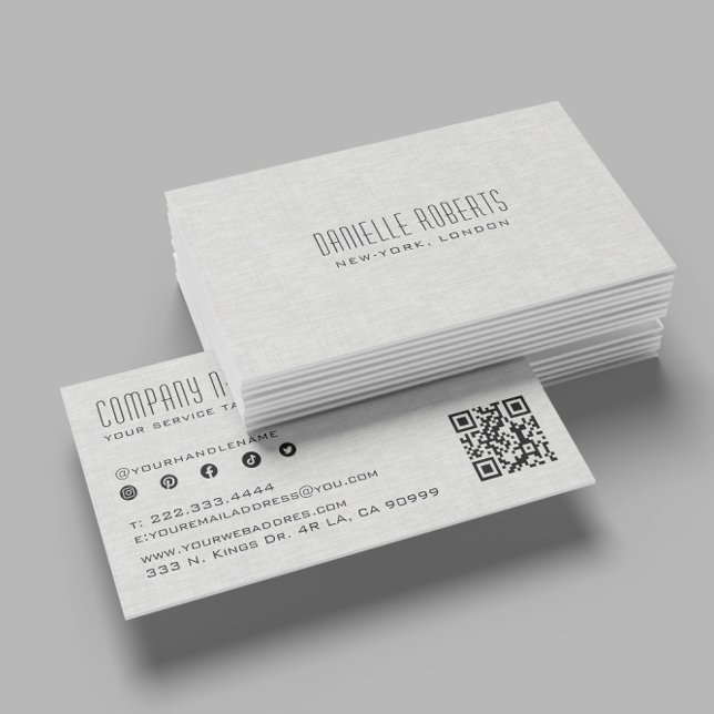 Light Gray Linen Texture QR Code Visitenkarte (Von Creator hochgeladen)