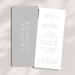 Light Gray Minimal White Simple Wedding Menükarte<br><div class="desc">Leichte graue Minimal White Simple Wedding Menu. Dieses Menü ist Teil einer einzigartigen Suite und Wedding Collection von Phrosne Ras Design.</div>