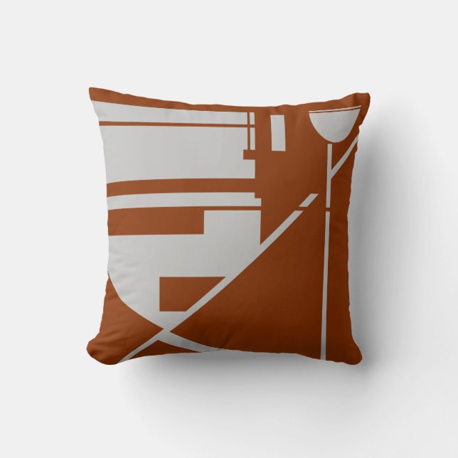 Light Gray on Brick Rust Geometric Abstrakt Kissen (Vorderseite)