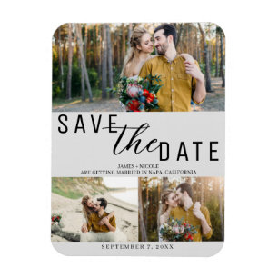 Light Gray Save the Date Wedding 3 Fotos Magnet