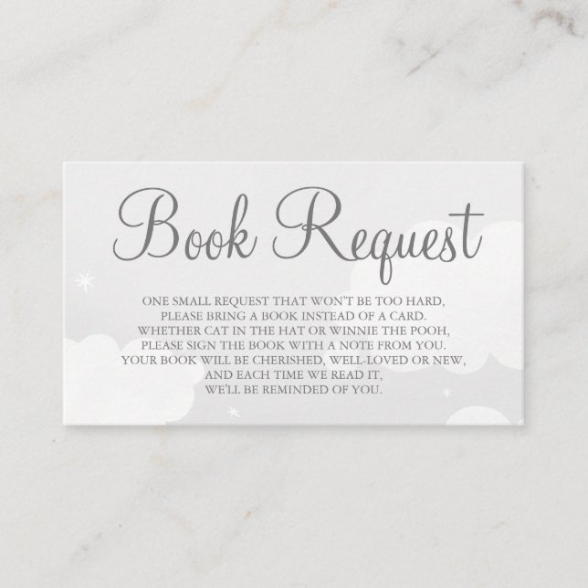 Light Gray Star Sky Book Request Card Visitenkarte (Vorderseite)