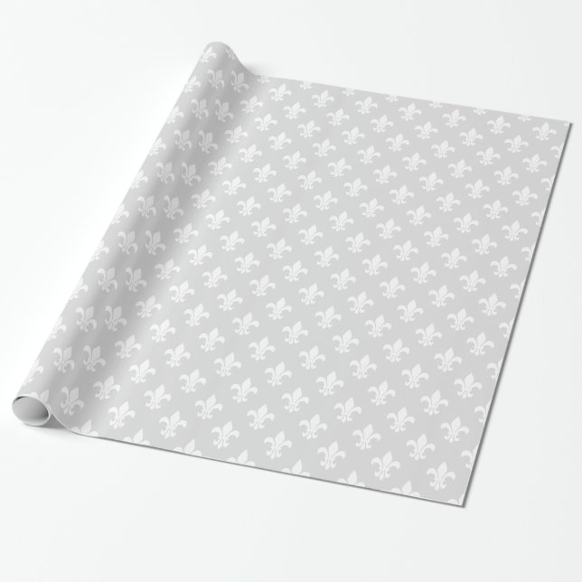Light Gray White Lilie Pattern Geschenkpapier (Ungerollt)
