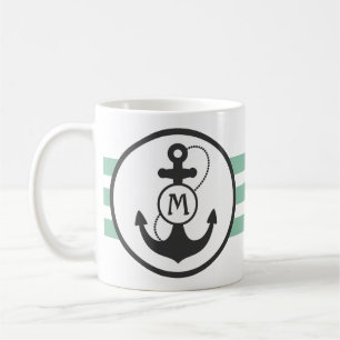 Light Green and Navy Blue Nautical Anchor Tasse