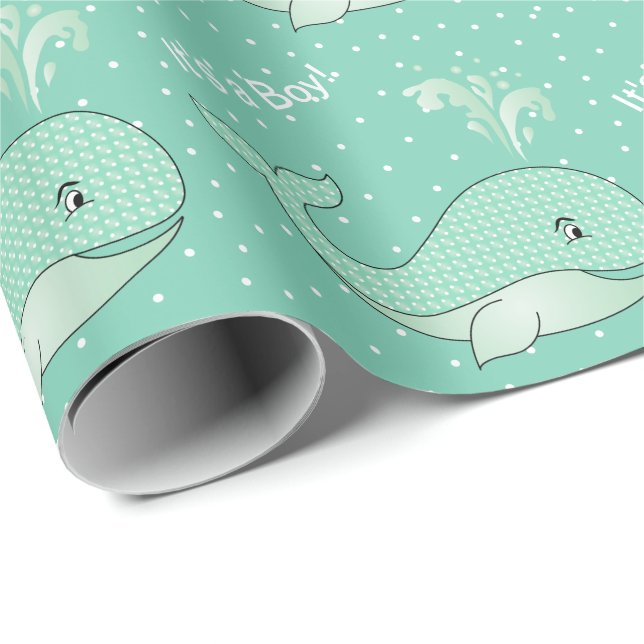 Light Green Baby Whales Geschenkpapier (Rolleneckpunkt)