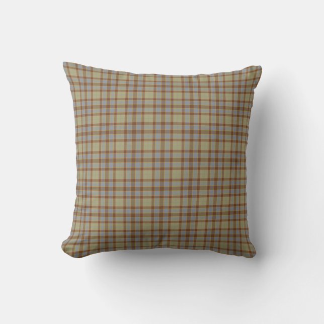 Light Green Blue Brown Plaid Tartan Kissen (Vorderseite)