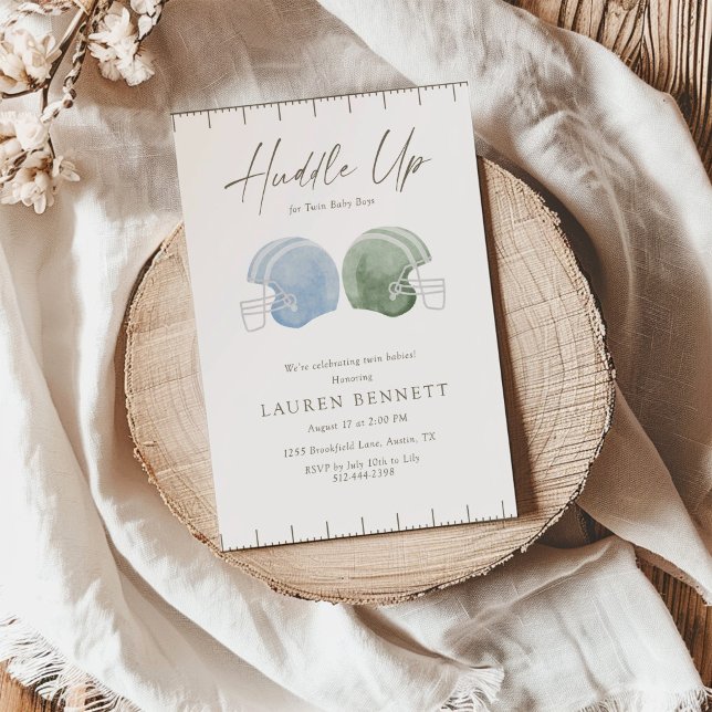 Light Green Blue Huddle Up Twin Boys Baby Shower Einladung (Von Creator hochgeladen)