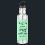 Light Green Courage Bible Verse Individuelle Name  Edelstahlflasche<br><div class="desc">Diese wunderschöne weiche blaue Wasserflasche zeigt den wunderbaren Bibelvers von Joshua 1:9 und lässt sich leicht mit dem Namen des Empfängers anpassen.</div>