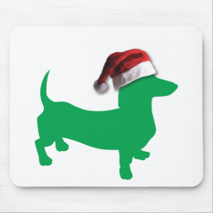 Light Green Dackel mit einem Weihnachtshut Mousepad