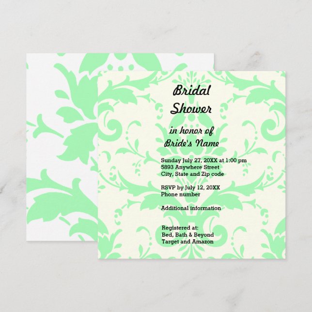 Light Green Damask Bridal Dusche Einladung (Vorne/Hinten)