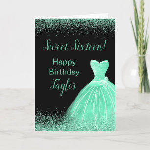 Light Green Dress Imitate Glitzer Sweet 16 Birthda Karte