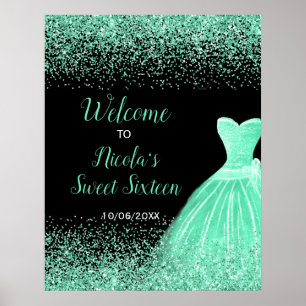 Light Green Dress Imitats Glitzer Sweet 16 Willkom Poster